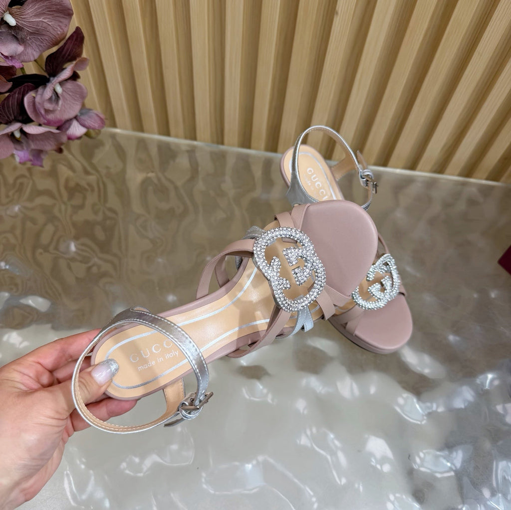 GG 26 High-Heeled Platform Sandals 105 Blush Pink Cowhide 589497