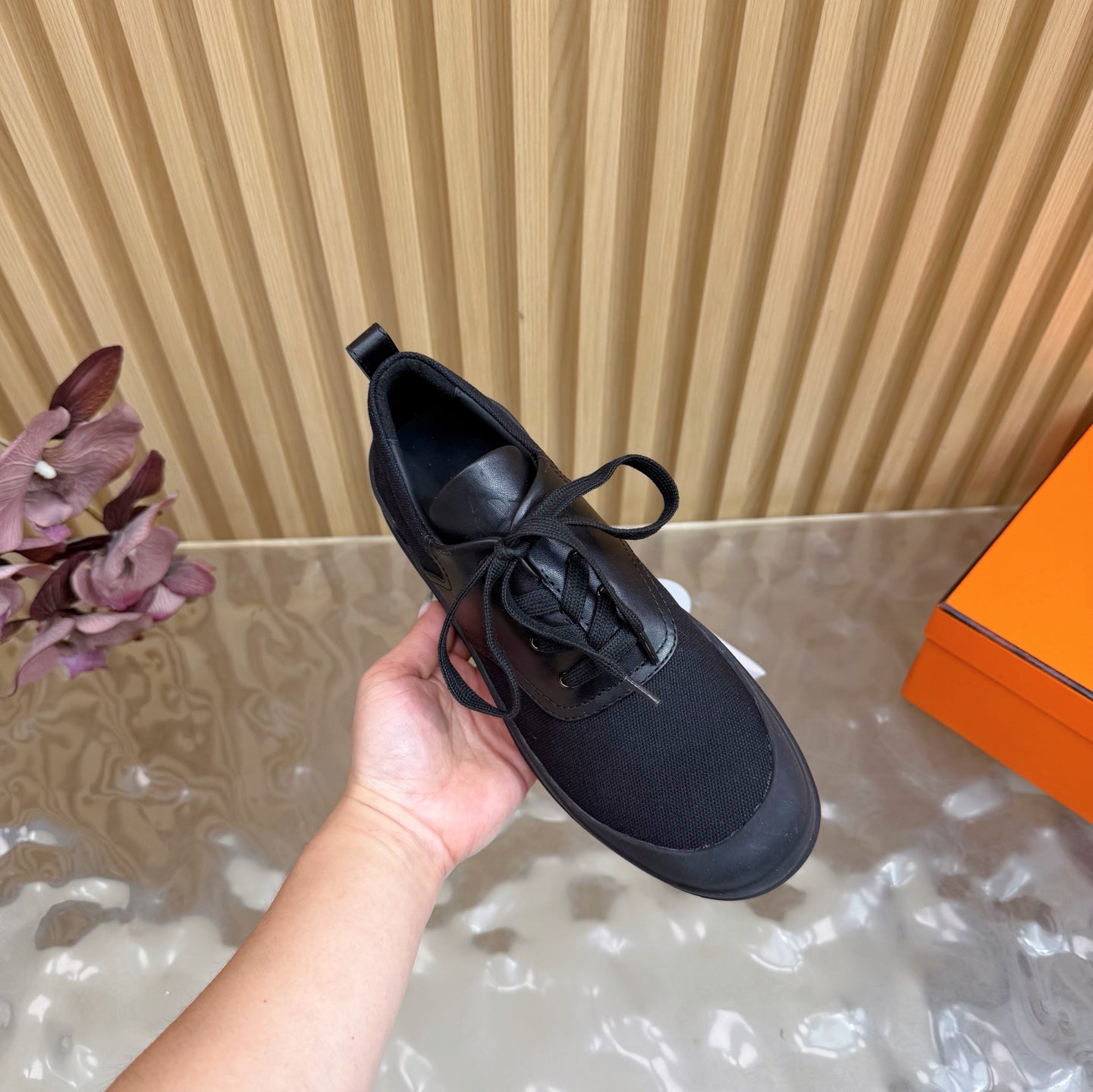HM Kool Oxford Shoes Black Sheepskin Canvas 589182