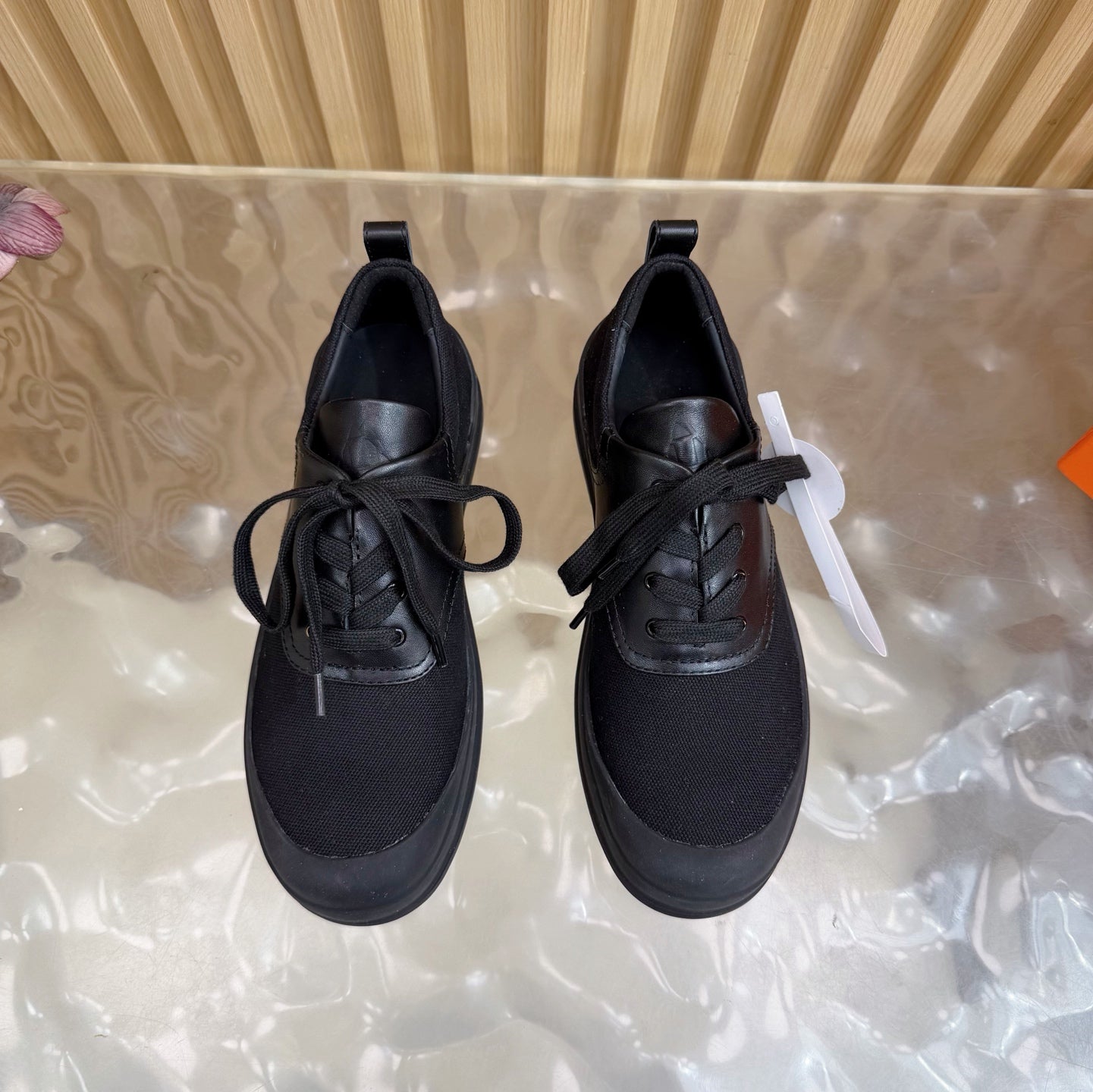 HM Kool Oxford Shoes Black Sheepskin Canvas 589182