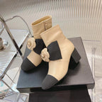 CC Short Boots 60mm Beige Camellia Cowhide