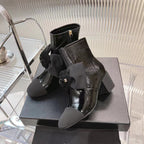 CC Short Boots 60mm Glossy Black Camellia Cowhide