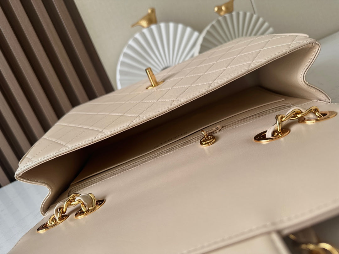 CC 2025 Flap Bag  30cm Apricot Gold Lambskin 298106