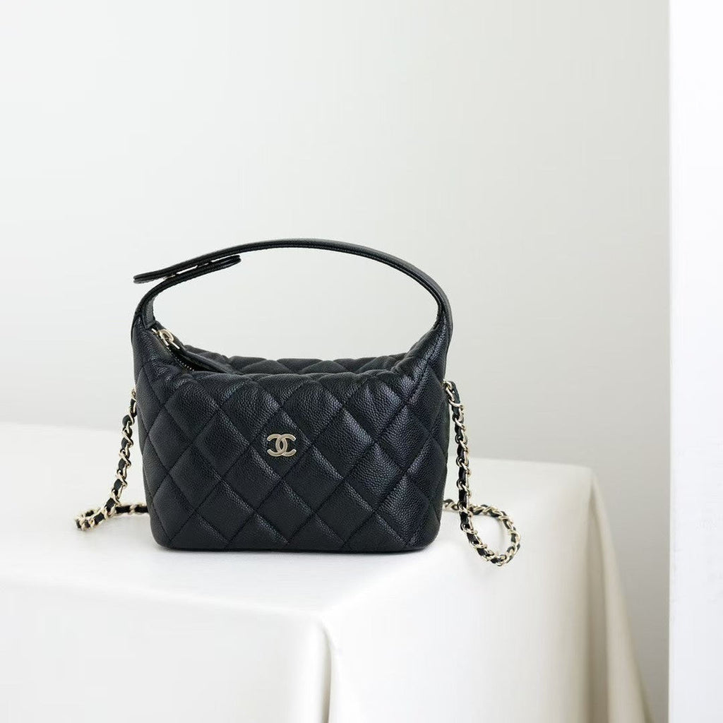 CC 25C Hobo Bag Black Caviar Calfskin Silver Hardware 243623