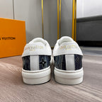 LV TRAINER SNEAKER WHITE CALFSKIN AND BLUE DENIM
