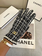 GLOVES IN BLACK MIX WHITE WOOL TWEED AND SHEEPSKIN 463846