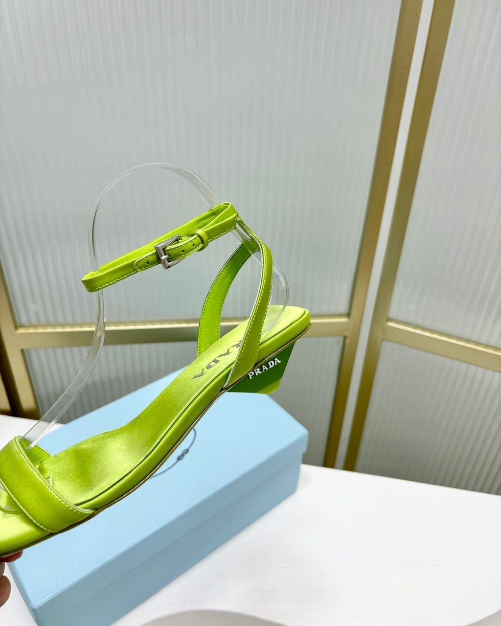PRA TRIANGLE HEEL SATIN SANDALS CHARTRE