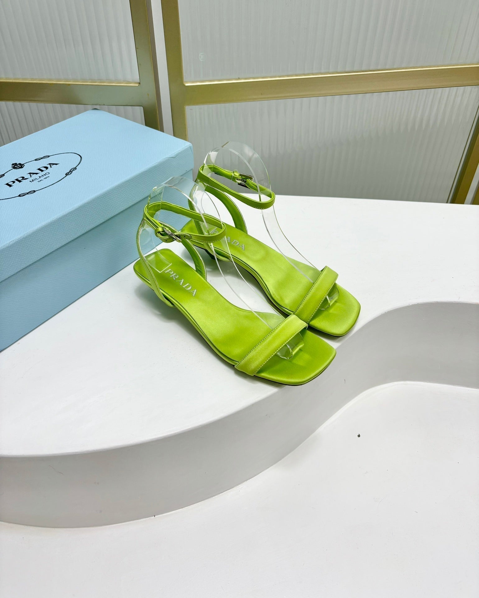PRA TRIANGLE HEEL SATIN SANDALS CHARTRE