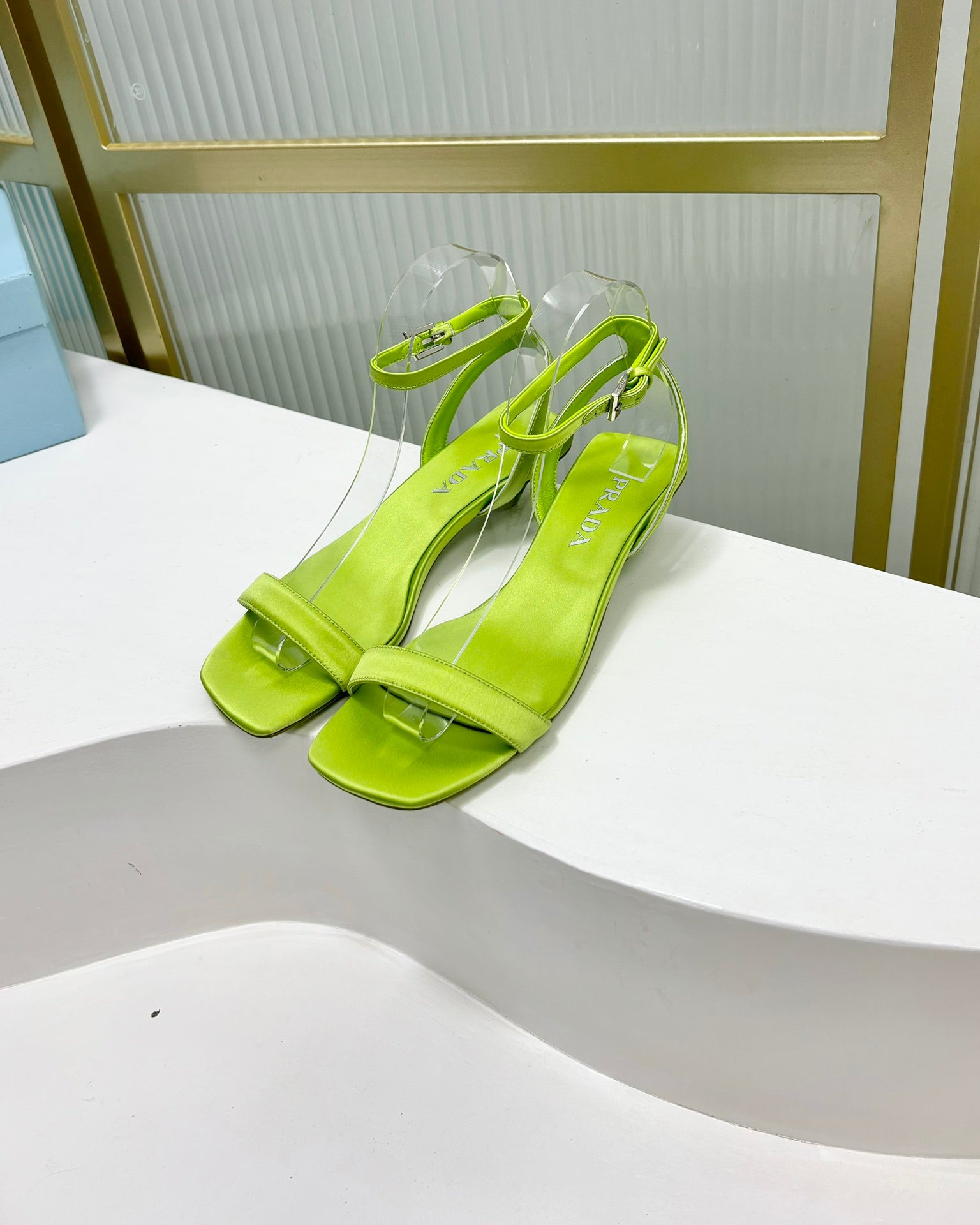 PRA TRIANGLE HEEL SATIN SANDALS CHARTRE