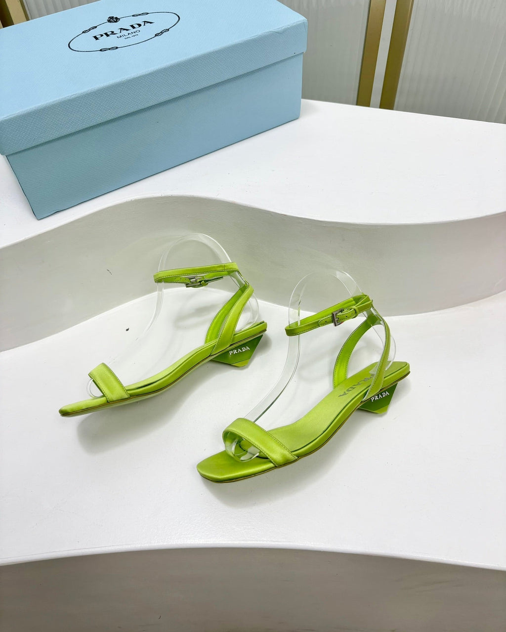 PRA TRIANGLE HEEL SATIN SANDALS CHARTRE