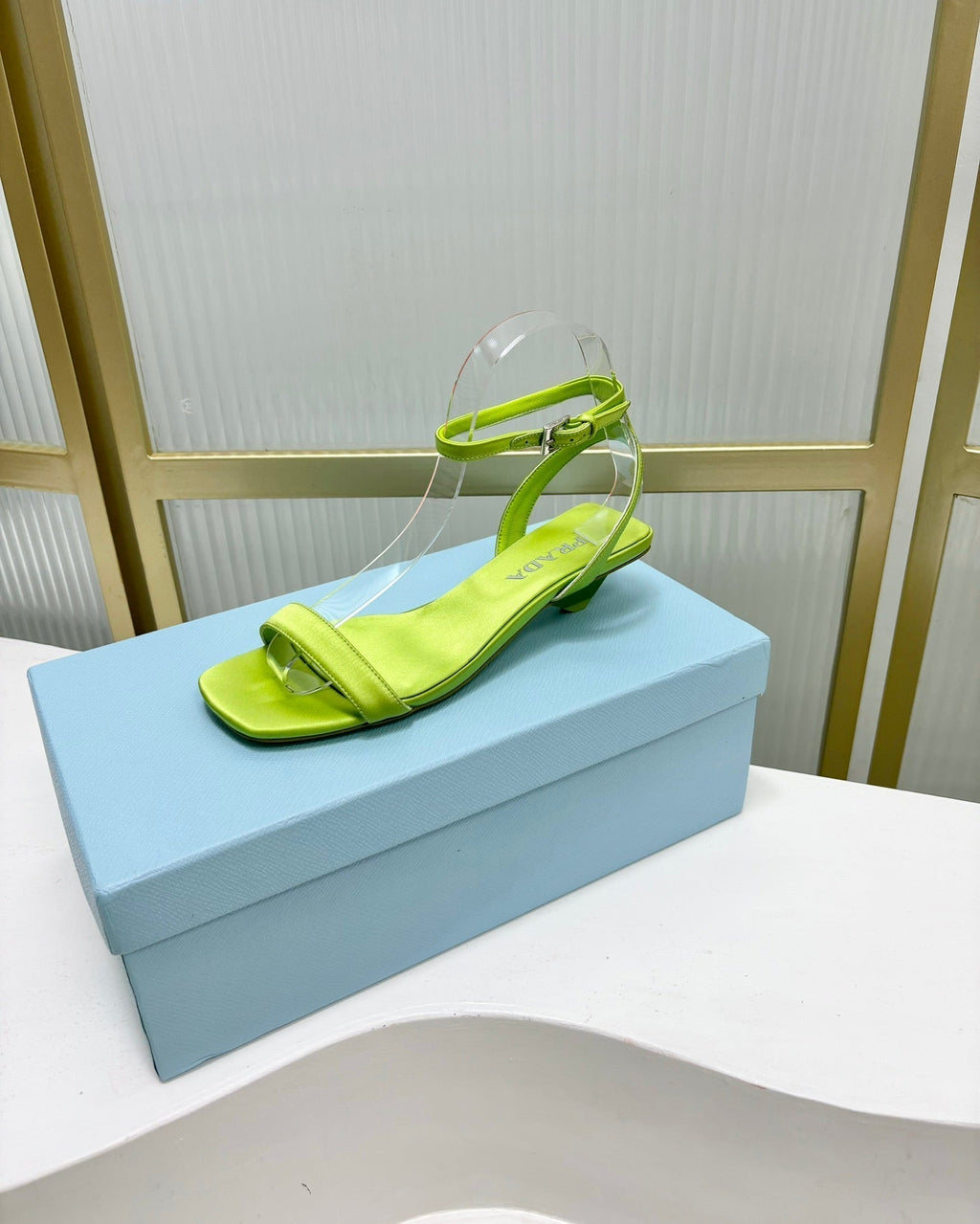 PRA TRIANGLE HEEL SATIN SANDALS CHARTRE