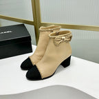 CC Ankle Boot 65 Beige Calfkin Black Grosgrain Leather Strap