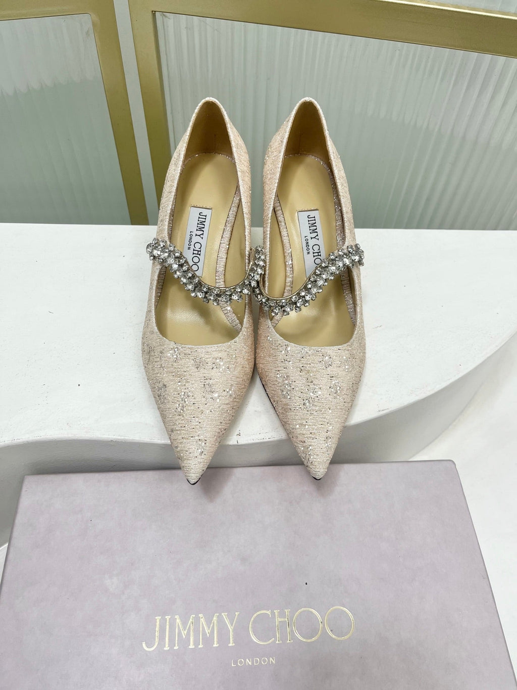 Jimmy 26s Heel Pump 65 Beige Sequins Sheepskin Diamond 605945