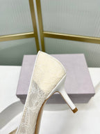 Jimmy 26s  Heel Pump 65 Ivory Beige Lace Sheepskin 605951
