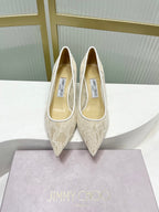 Jimmy 26s  Heel Pump 65 Ivory Beige Lace Sheepskin 605951