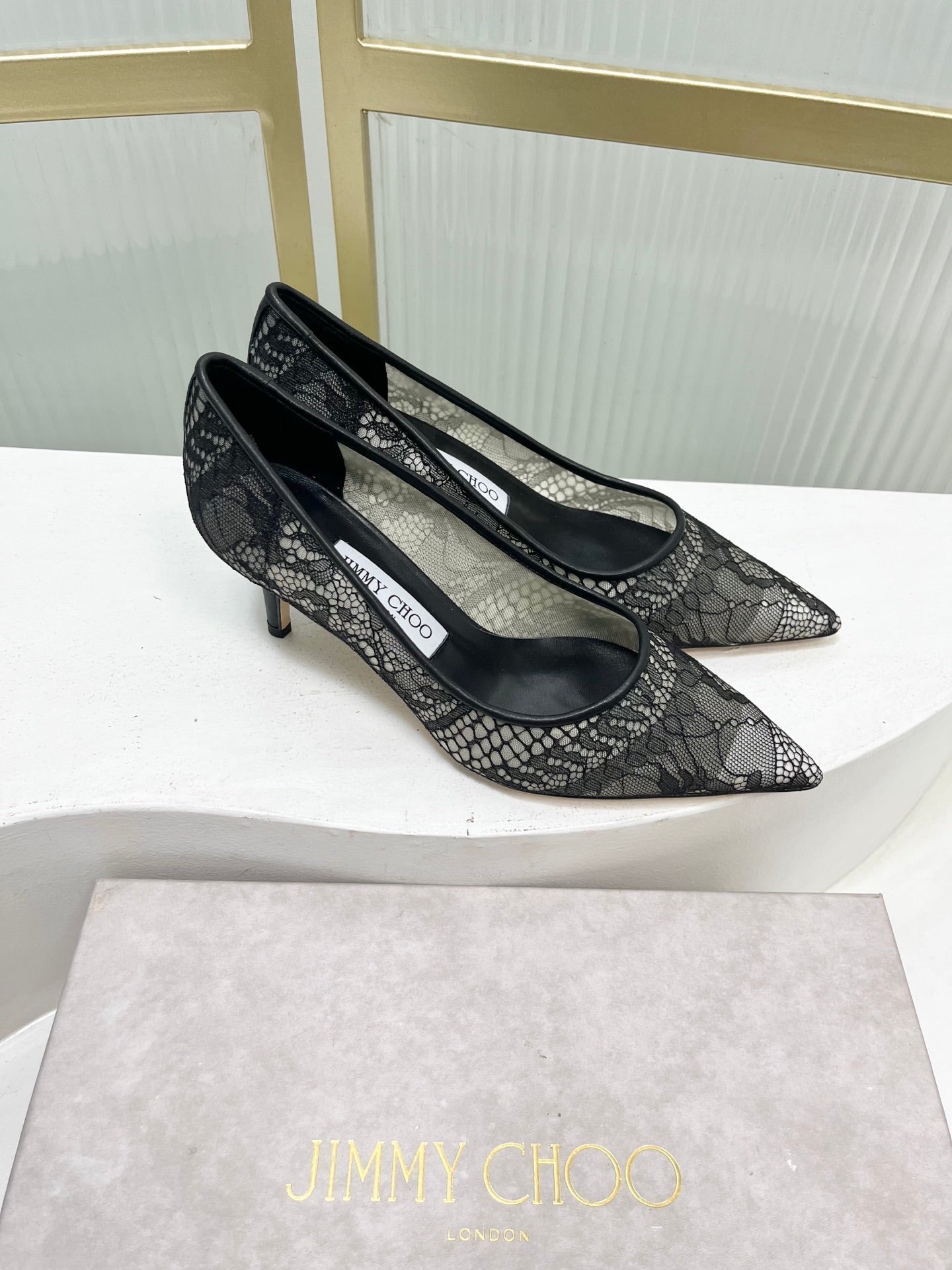 Jimmy 26s High Heel Pump 65 Black Lace Sheepskin 605957