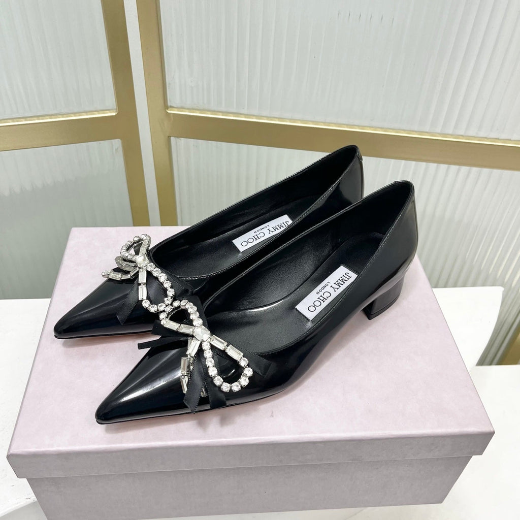 Jimmy 26s Pointed Toe Pump 25 Black Patent Cowhide 605965