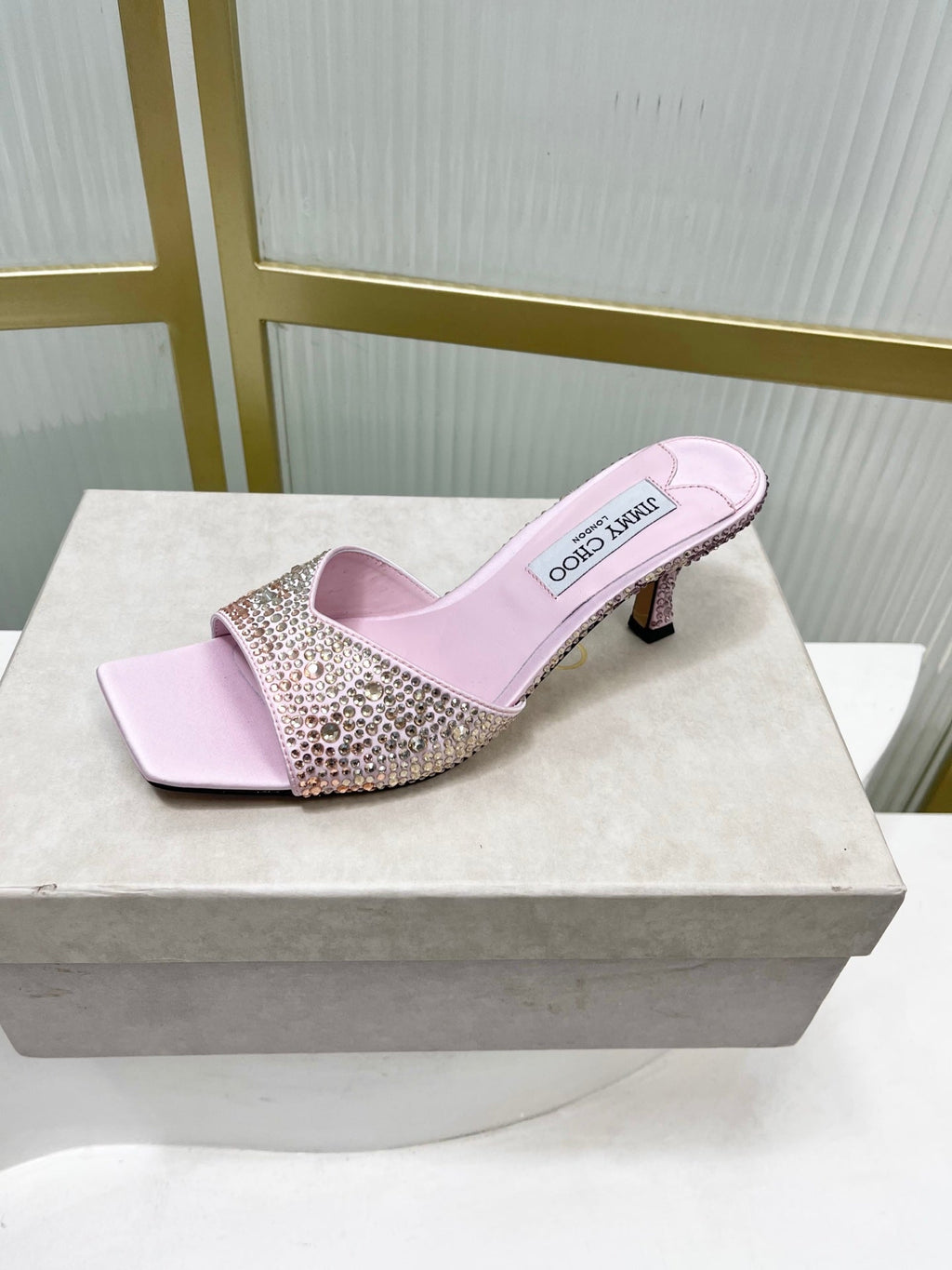 Jimmy 26s High-Heeled Slippers 65 Pastel Pink Diamond Sheepskin  605977