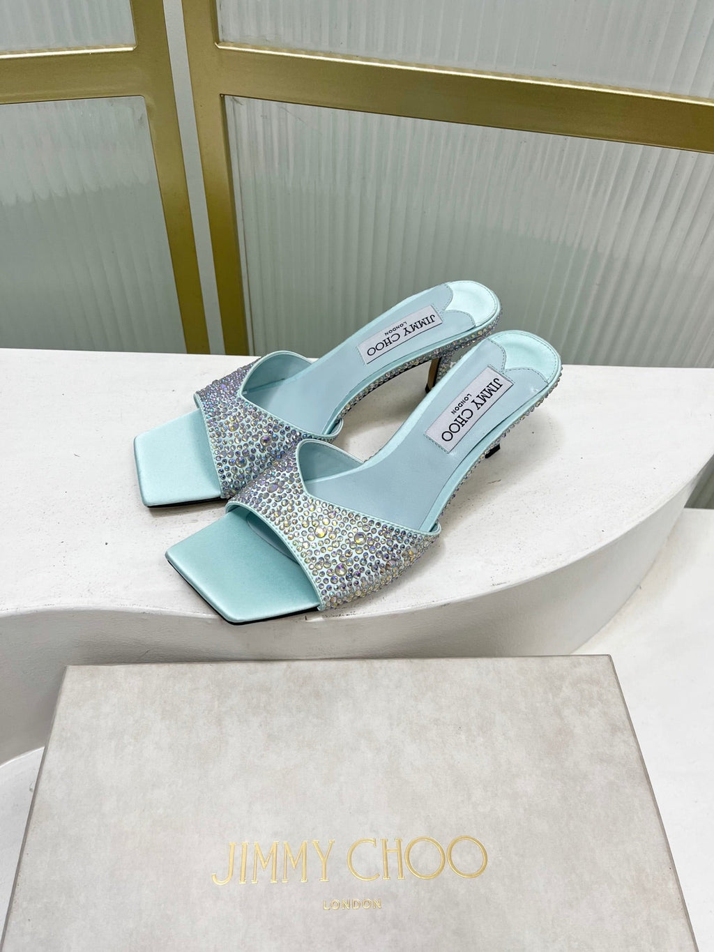 Jimmy 26s High-Heeled Slippers 65 Pastel Blue Diamond Sheepskin  605978