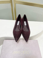 Jimmy 26s Ballet Flats Burgundy Rhinestones Mesh Sheepskin 605980