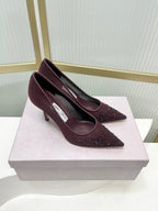 Jimmy 26s High Heels 85 Burgundy Rhinestones Mesh Sheepskin 605982