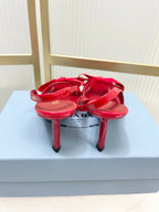 Prada Mesh Stiletto Sandals 7.5 Red Sheepskin 606006
