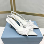 Prada Mesh Stiletto Sandals 7.5 White Sheepskin 606007