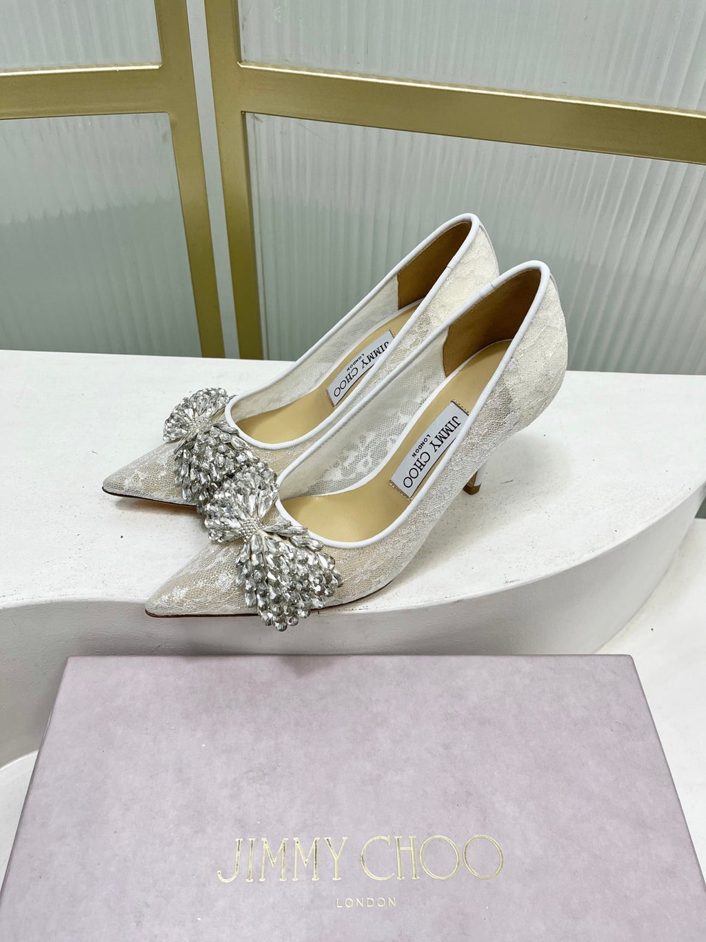 Jimmy 26s High Heels 85 White Imported Lace Sheepskin 605985