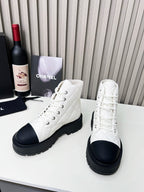 CC Combat Boots In White Mix Black Quilted Lambskin  944577