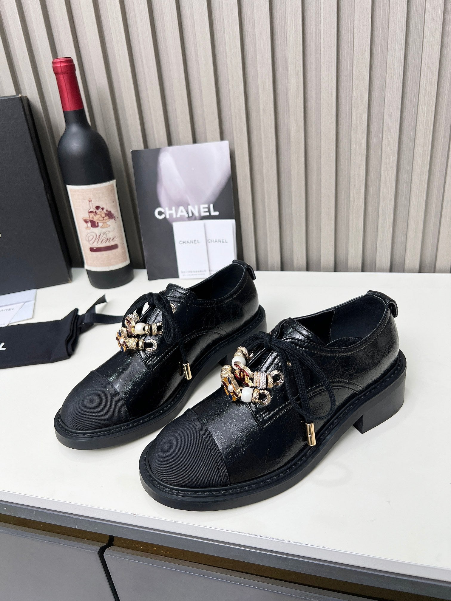CC Shoe Oxford 50mm In Black Glossy Calfskin And Lycra Fabric 944547