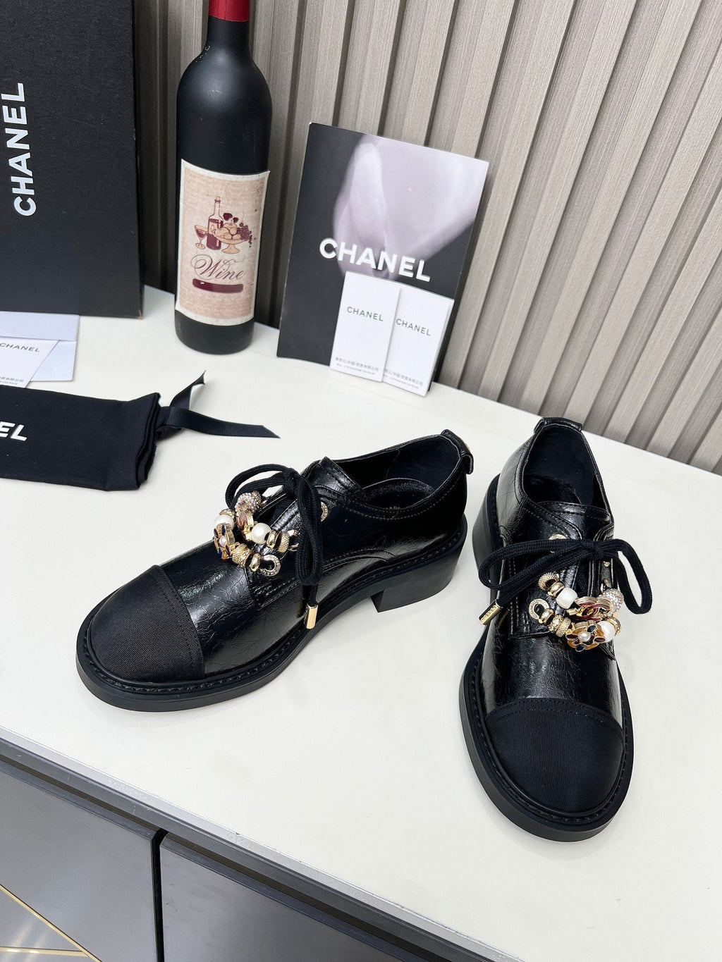 CC Shoe Oxford 50mm In Black Glossy Calfskin And Lycra Fabric 944547