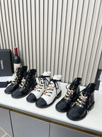 CC Combat Boots 50mm Black Glossy Calfskin And Lycra Fabric 944549