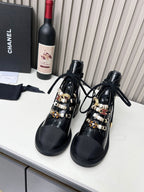 CC Combat Boots 50mm Black Glossy Calfskin And Lycra Fabric 944549