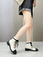 CC Combat Boots 50mm White Black Calfskin And Lycra Fabric 944550