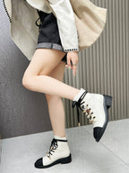 CC Combat Boots 50mm White Black Calfskin And Lycra Fabric 944550