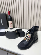 CC Combat Boots 50mm Black Calfskin And Lycra Fabric 944548