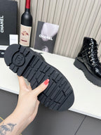 CC Combat Boots In Glossy Black Quilted Lambskin  944580