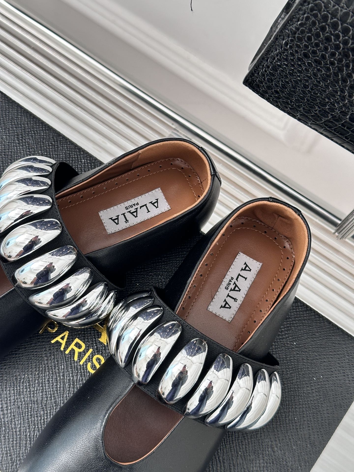 ballet flat silver jewel black lambskin
