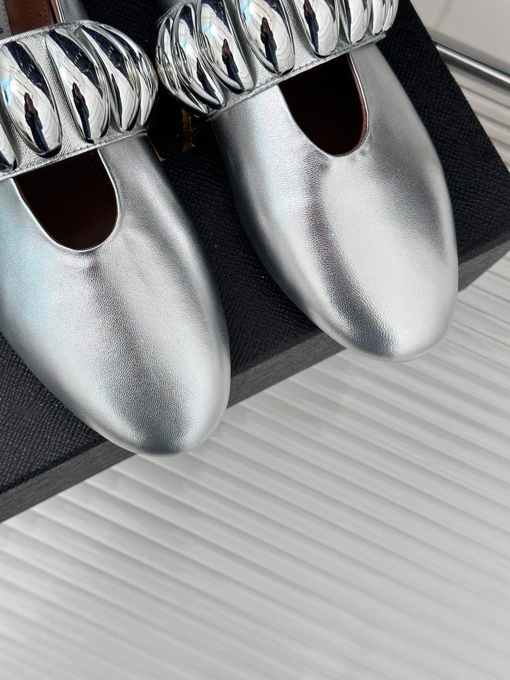Alaia 25 Mary Jane Jewel Ballet Flats Silver Calfskin 293243