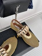 Alaia 25 Mary Jane Mesh Ballet Flats Gold Calfskin 293249