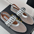 Alaia 25 Mary Jane Mesh Ballet Flats Silver Calfskin 293250