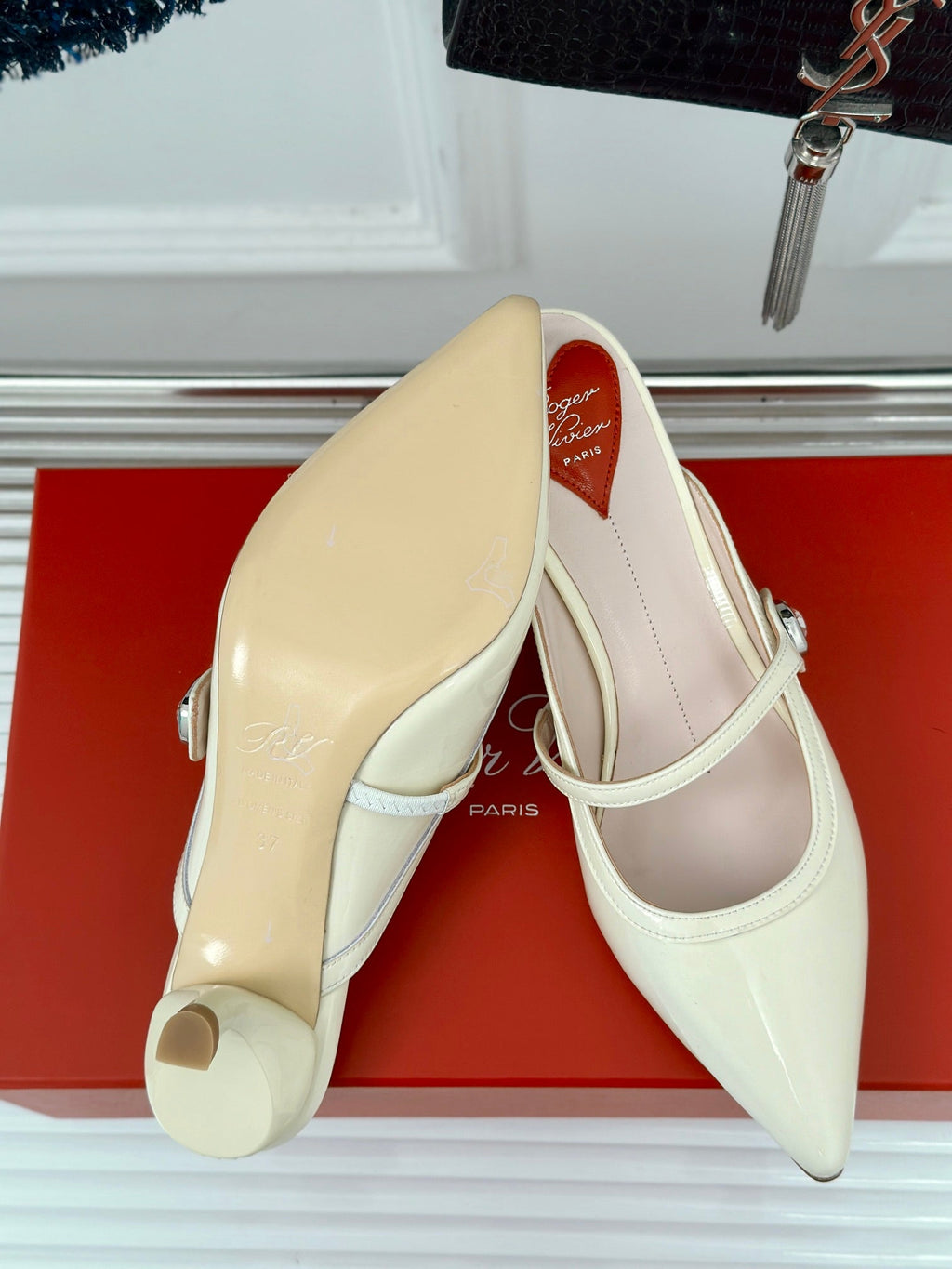 Mary Jane Virgule Mules 55 White Patent Leather