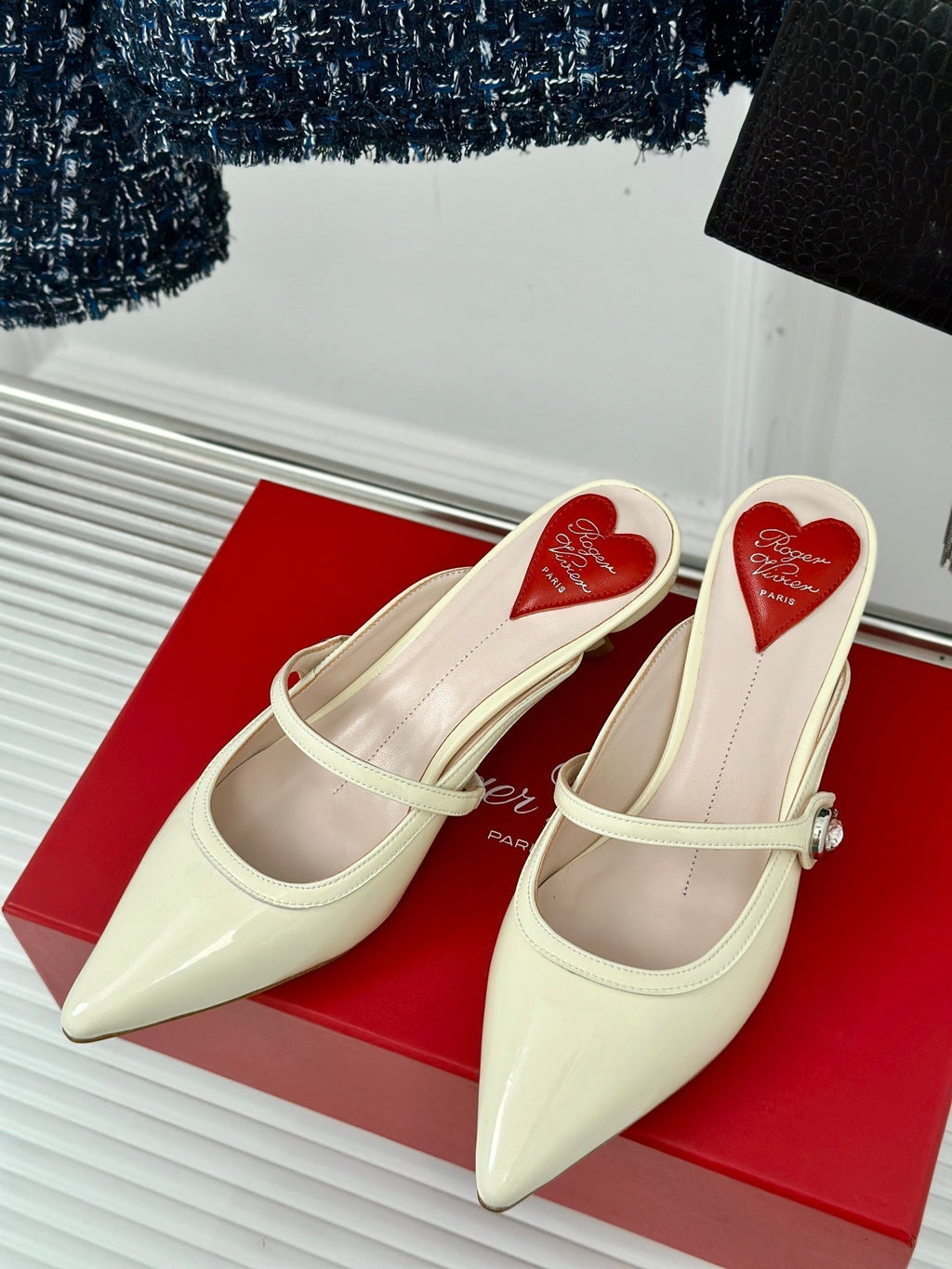 Mary Jane Virgule Mules 55 White Patent Leather