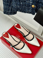 Mary Jane Virgule Mules 55 Balck White Patent Leather