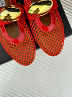 ballet flat jewel fishnet red lambskin