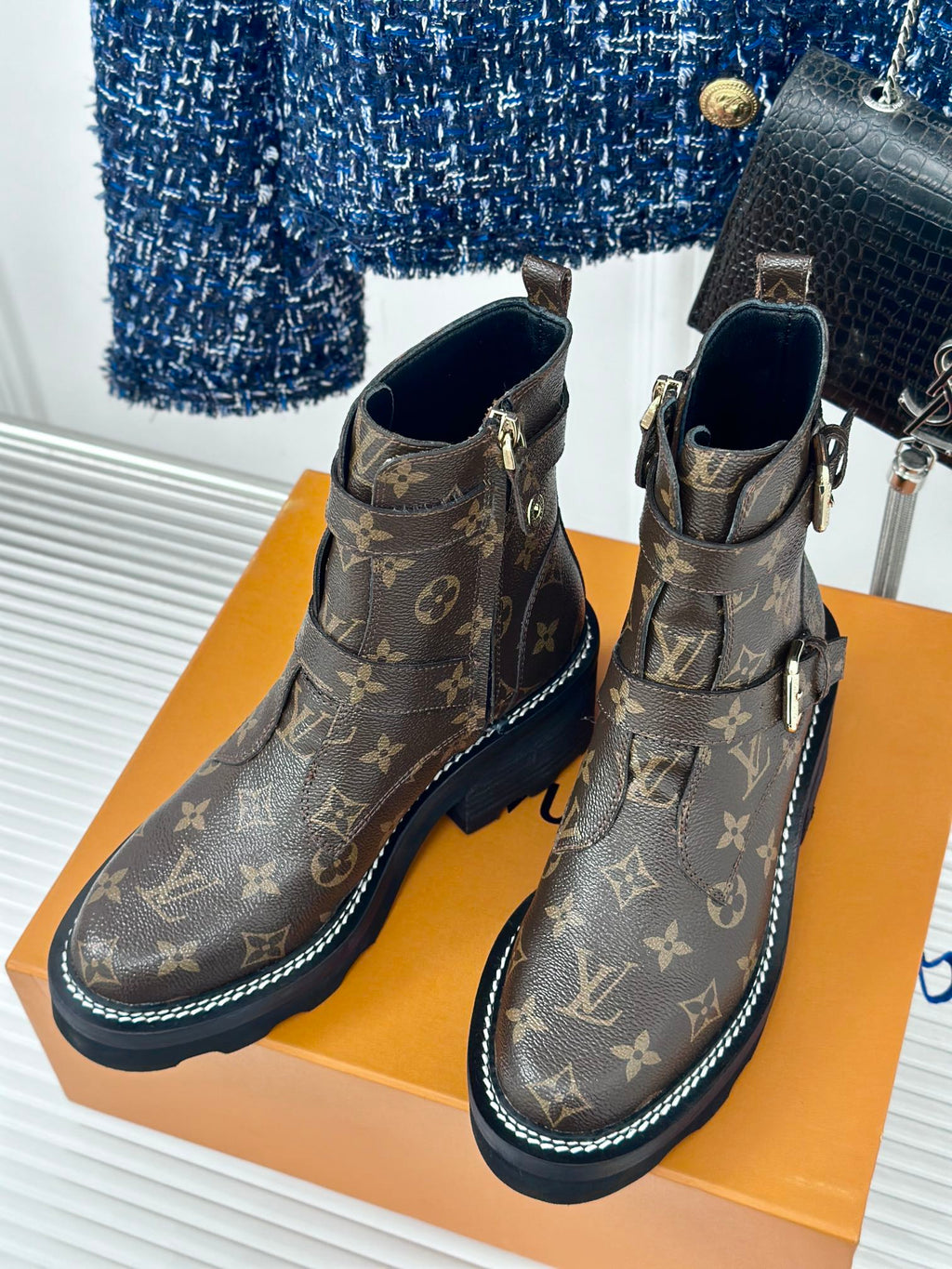 LV Beaubourg Ankle Boot 30mm Dark Brown Monogram Calfskin