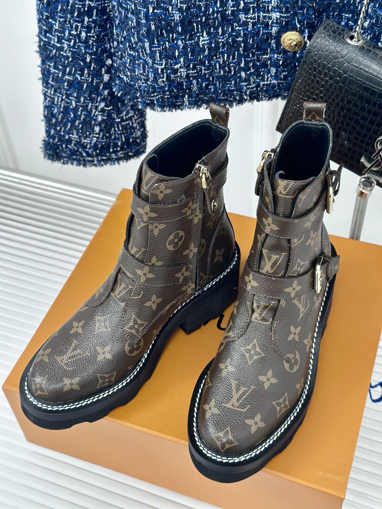 LV Beaubourg Ankle Boot 30mm Dark Brown Monogram Calfskin