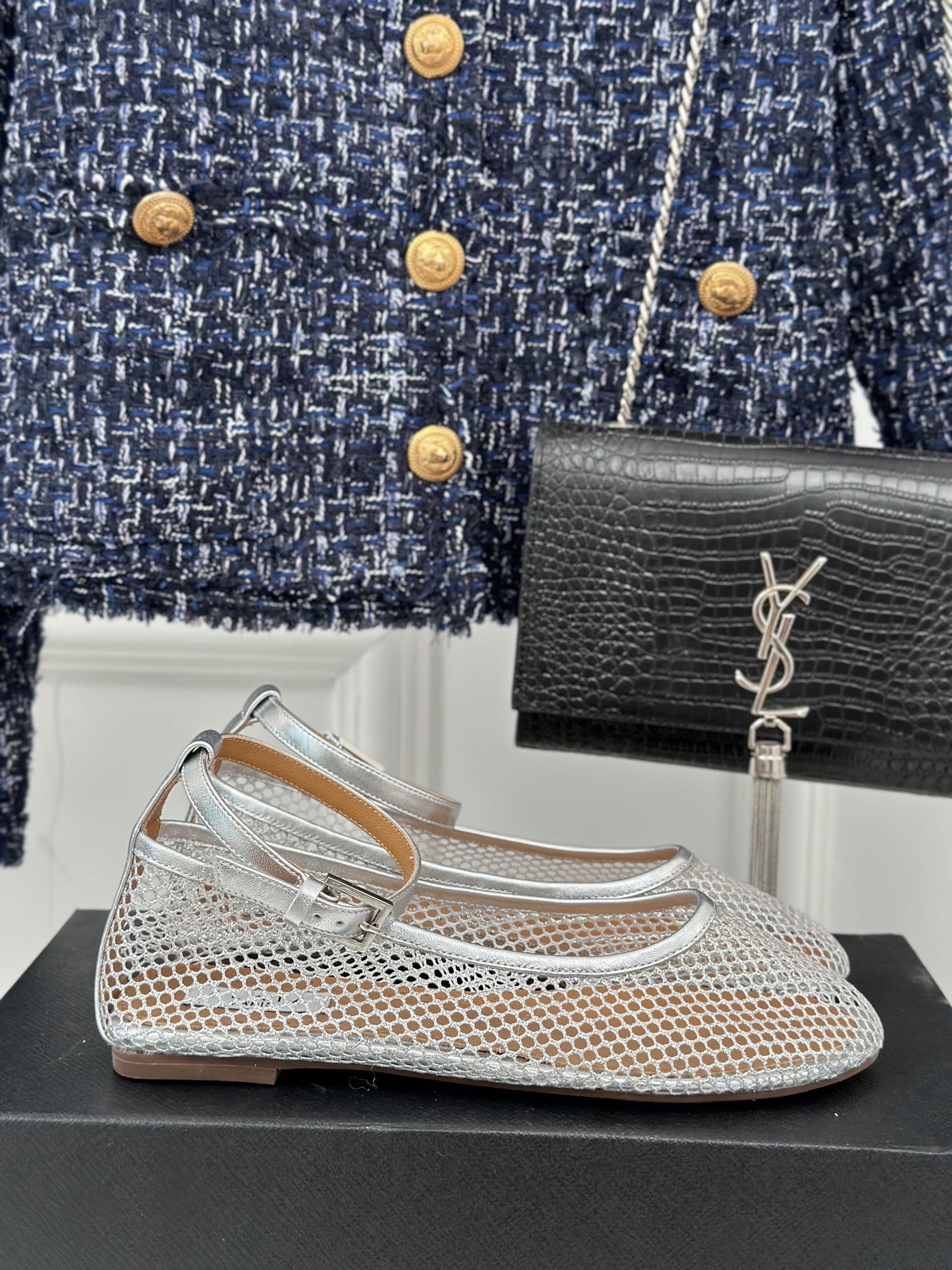 Alaia Mary Jane Ballet Flat Silver Lambskin 293236
