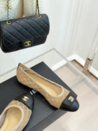 Chanel 25 Ballet Flat Beige Black Woven Lambskin 473056