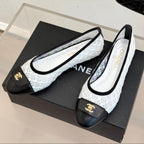 Chanel 25 Ballet Flat White Black Woven Lambskin 473057