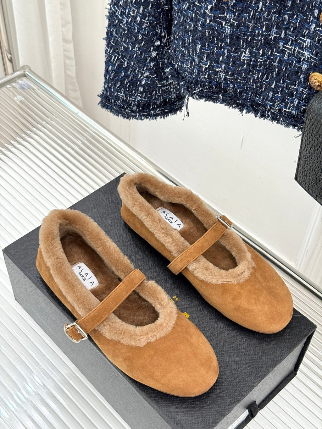 Alaia 25WF Mary Jane caramel brown suede wool 472223